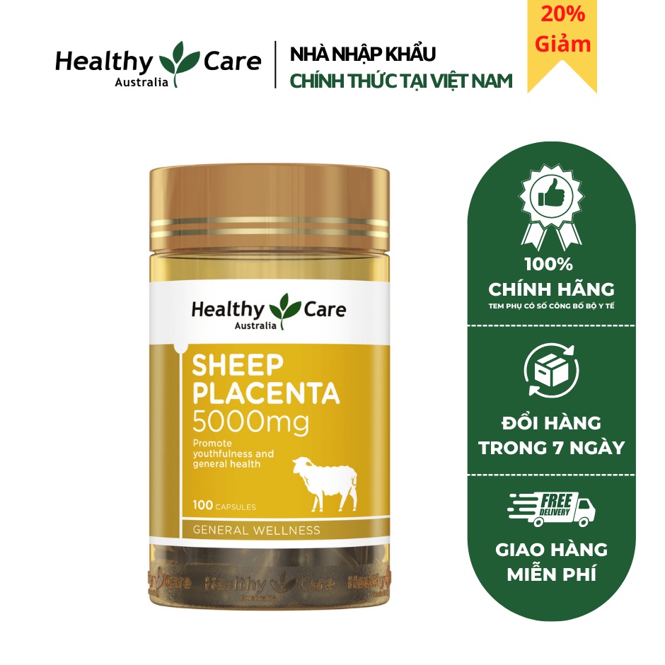 Viên Nhau Thai Cừu Healthy Care Sheep Placenta 5000mg Lọ 100 Viên Chính Hãng