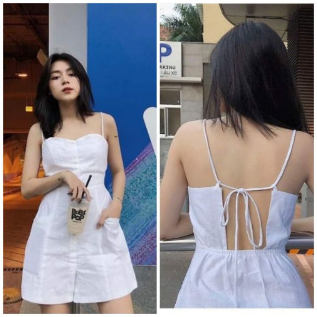 Đầm dây trắng hở lưng (có ảnh thật) | BigBuy360 - bigbuy360.vn