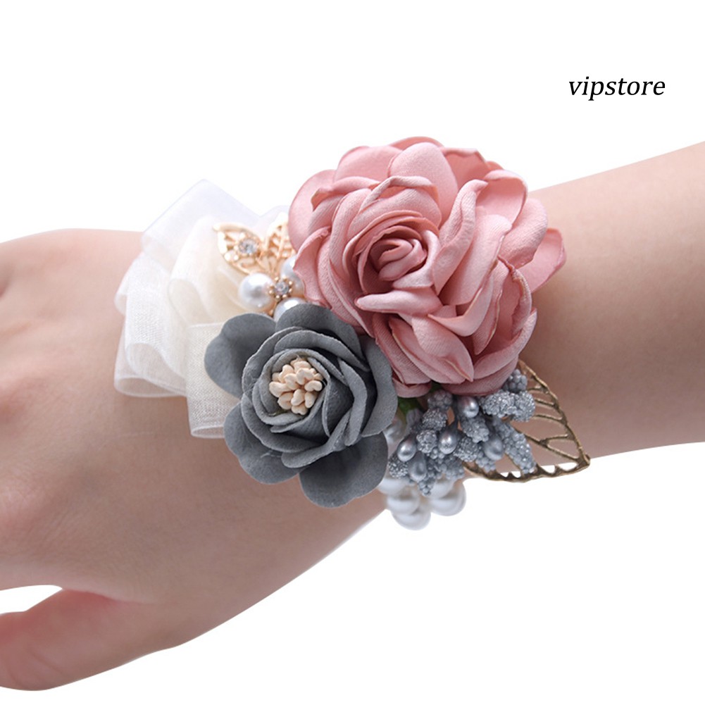 Vòng Tay Hoa Đính Ngọc Trai Giả Thanh Lịch Cho Cô Dâu