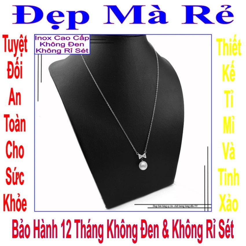 Dây chuyền nữ có mặt chiếc nơ đính đá Zircon trắng treo ngọc trai - DCNU00075T025049 (Trắng)