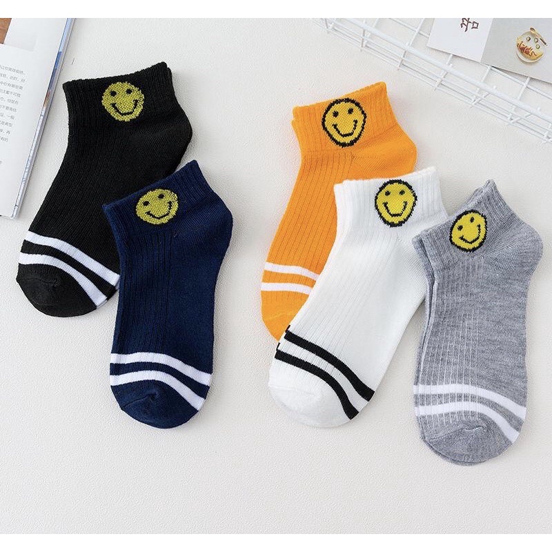 [TonaShoe] Tất Cổ Ngắn Hoạ Tiết Mặt Cười 5 Màu V02