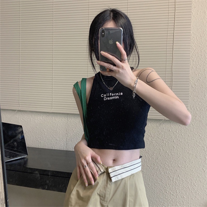 Áo SUXI không tay in chữ có mút ngực thời trang mùa hè quyến rũ cho nữ