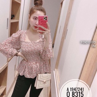 Áo hoa nhí cổ vuông nhún ngực