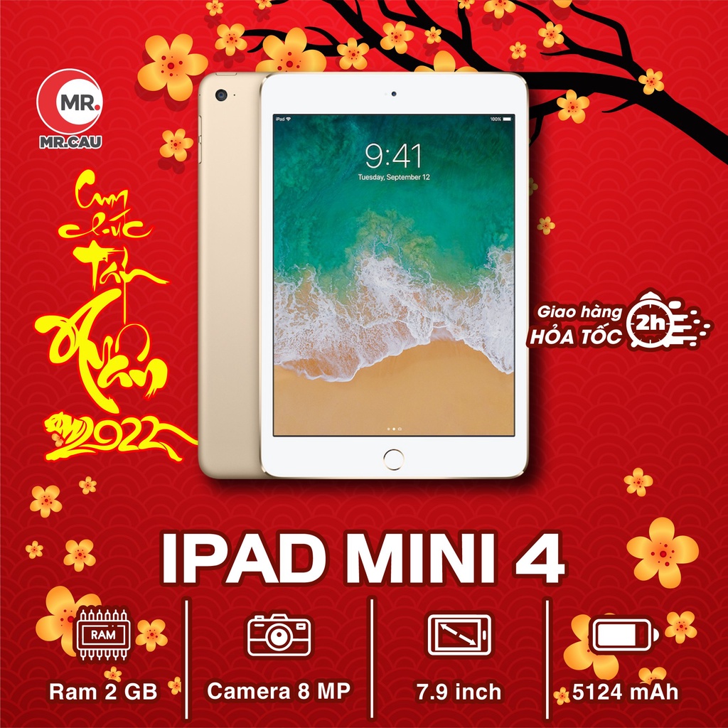 Máy tính bảng lPAD Mini 4 Học GOOGLE MEET Online Mượt Chính Hãng -Bản 4G/Wifi 16GB-64GB Ram 2GB Màn 7.9 inch MRCAU