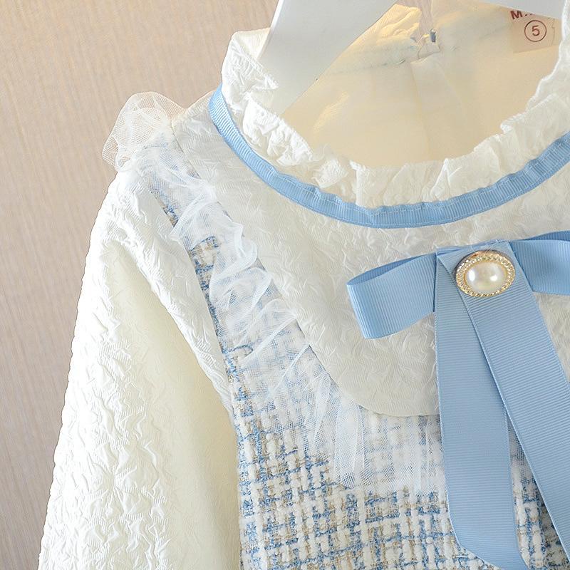 Váy Công Chúa Giả Hai Mảnh Đính Nơ Ngọc Trai Phong Cách Mùa Xuân Mới