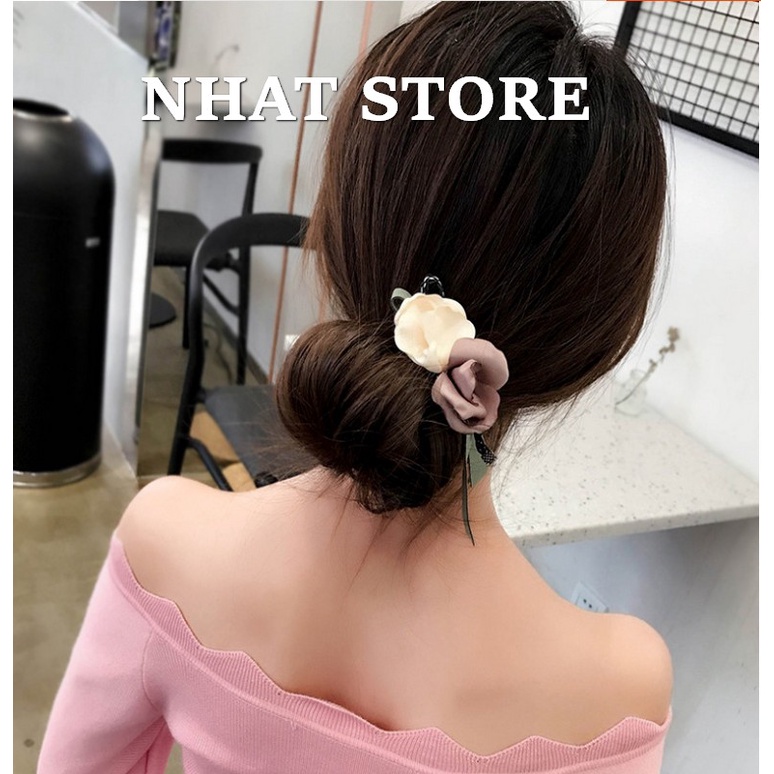 Dây cột tóc, dây uốn tóc cho nữ hoạ tiết hoa hồng đính ngọc nhân tạo phong cách Hàn Quốc (có video thật) - Cột tóc CT03