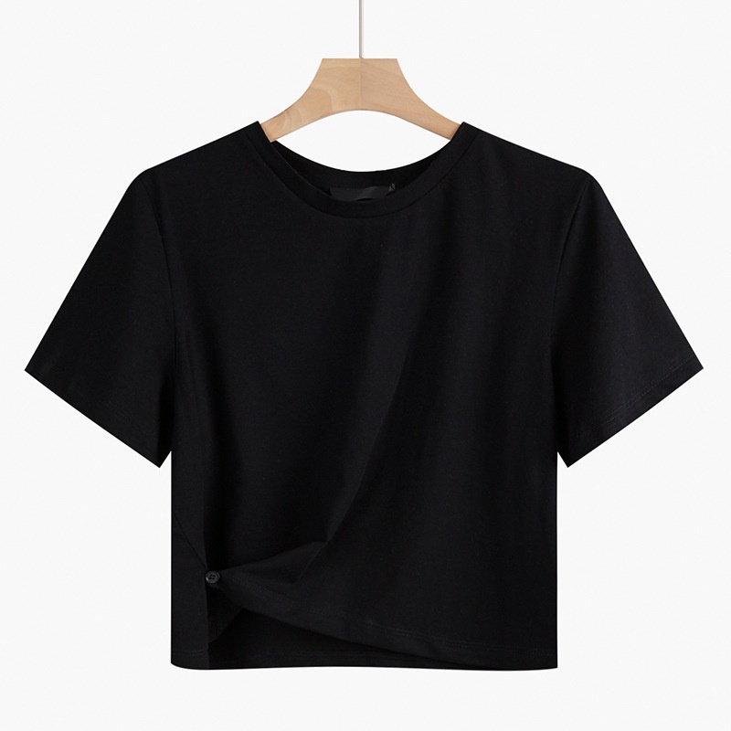 IELGY Áo Thun Ngắn Tay Cổ Tròn Dáng Rộng Màu Sắc Đơn Giản Cho Nữ