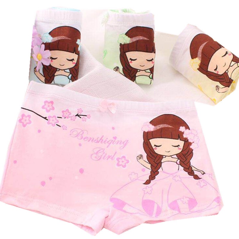 Sét 4 chiếc quần lót vải cotton in hình hoạt hình dễ thương cho bé gái (QC5)