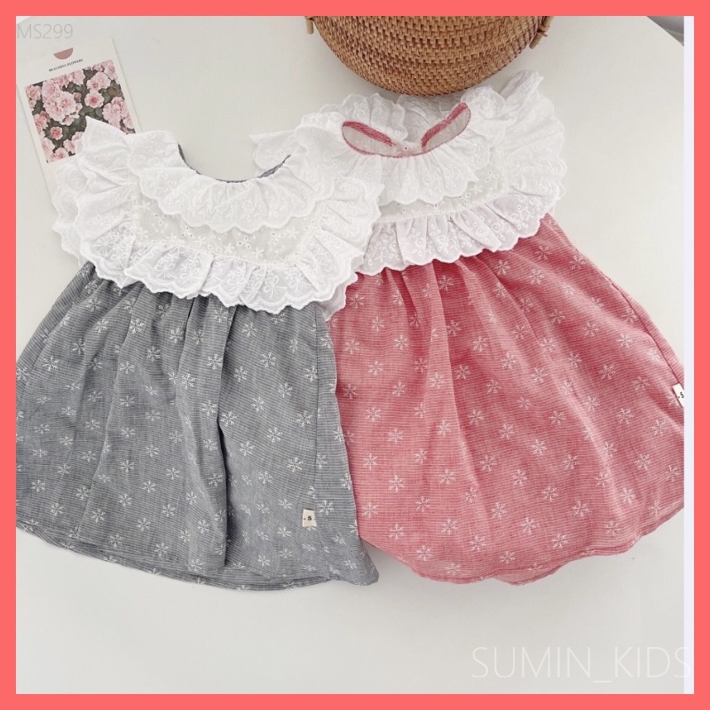 Váy cổ phối ren bé gái - Thời trang trẻ em Sumin Kids - Chất thô mềm màu đỏ và đen