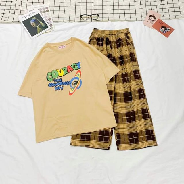 Sét bộ coura quần kẻ ống rộng | BigBuy360 - bigbuy360.vn