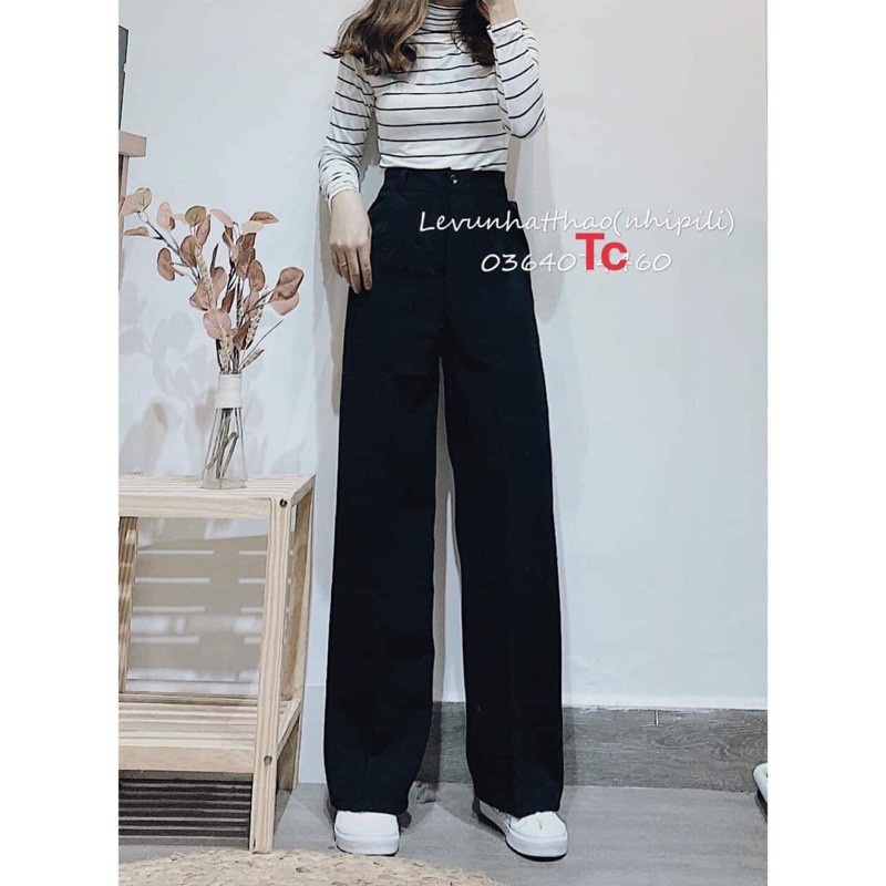Q019 Quần ống rộng nữ lưng cao chất tuyết mưa kiểu quần culottes ống suông dài màu đen be mặc đi học làm cực đẹp