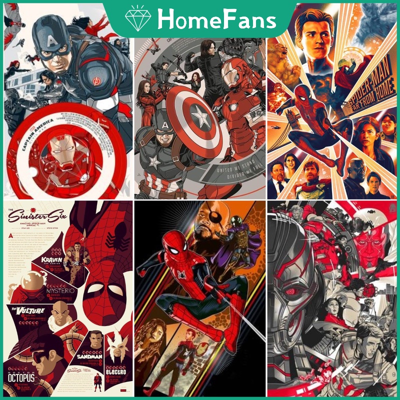 Bộ tranh đính đá 5D họa tiết Marvel Avengers Spiderman Iron Man độc đáo DIY dùng trang trí nhà cửa