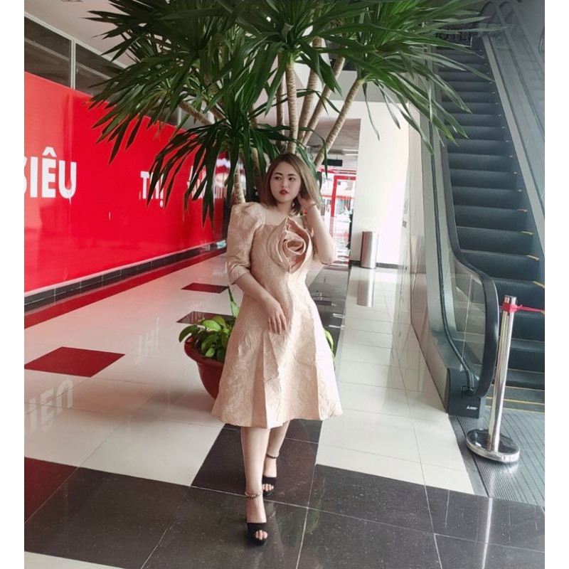 Đầm Bigsize 60-100 kg ❣️FREE SHIP❣️ Đầm hoa xếp D575 60-100 kg