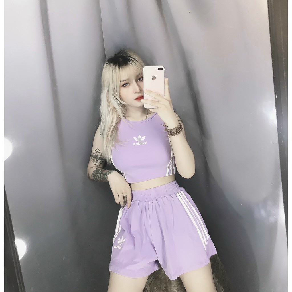 set thể thao áo croptop sát nách quần đùi adi siêu cool hot hit