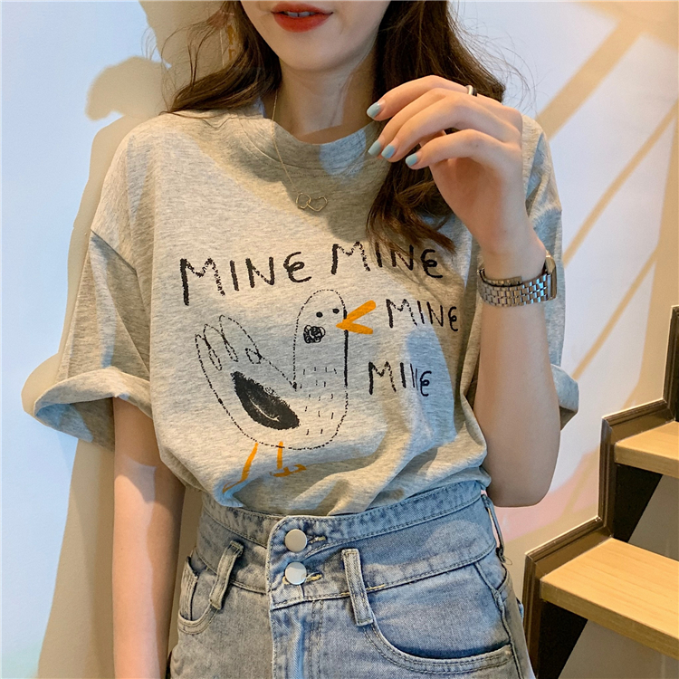 Áo Thun Tay Ngắn Dáng Rộng In Hình Thời Trang 42375 Cho Nữ