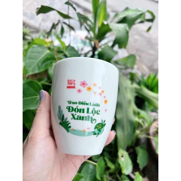 Hộp 2 ly sứ DongHwa 280ml ko quai in họa tiết sang trọng