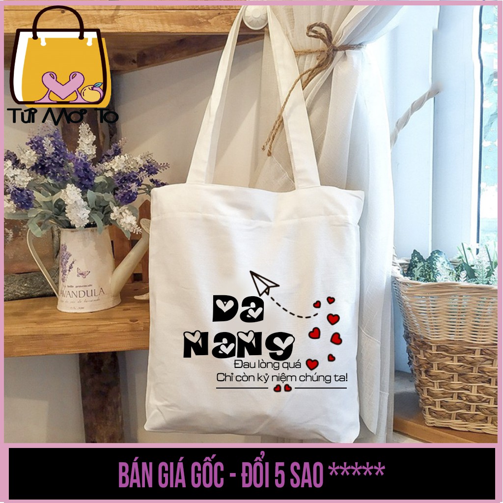 Túi tote vải canvas có khóa kéo in chữ Sài Gòn đau lòng quá, in tỉnh thành theo yêu cầu - Túi Mơ To store