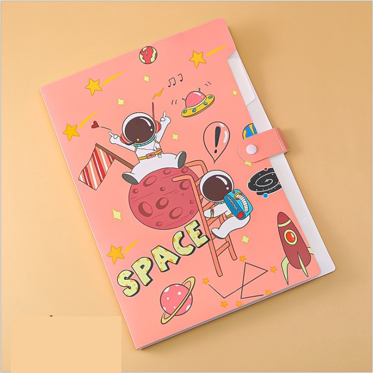 Túi đựng bài kiểm tra, tài liệu A4 hoạt hình phi hành gia, túi đựng tài liệu 5 ngăn