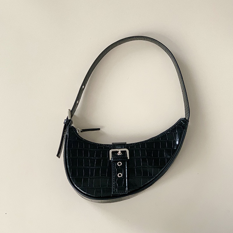 Túi đeo vai IELGY giả da cá sấu màu đen phong cách Hàn Quốc thiết kế thời trang cho nữ