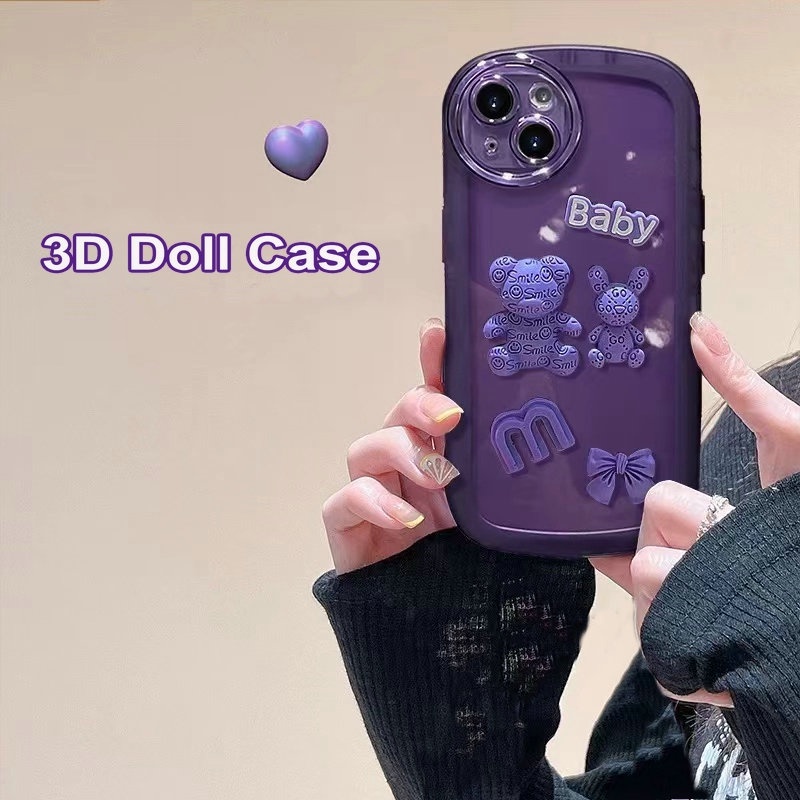Casing Realme 11 9i 5 5s 5i 7i 2 Pro U1 C53 C55 C17 C21Y C25Y C1 C2 C11 C31 C20 C12 2020 C15 C25 C25S C35 C30 Narzo N53 20 30A 50A Prime Cute Purple Bowknot Letter Bear Rabbit ins Round Airbag Fine Hole Lens Protection Clear Soft Phone Back Case NKS 08