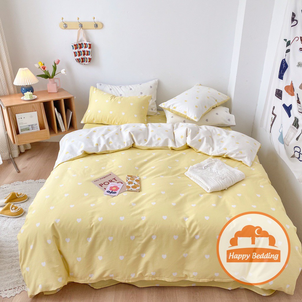 Bộ chăn ga gối Màu Pastel Happy Bedding drap cotton poly Hàn Quốc mùa tình yêu đủ size 1m2, 1m6, 1m8, 2m2 | BigBuy360 - bigbuy360.vn