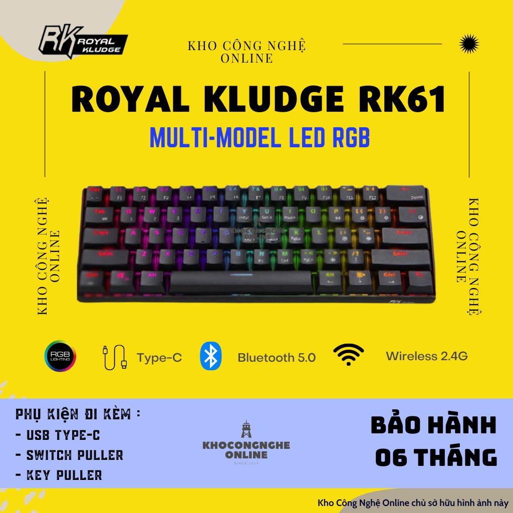 RK61 New Hotswap - Bàn Phím Cơ không dây Royal Kludge RK61 Bluetooth 5.0 và Wireless 2.4G