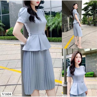 Đầm váy xanh chân dập li v1604