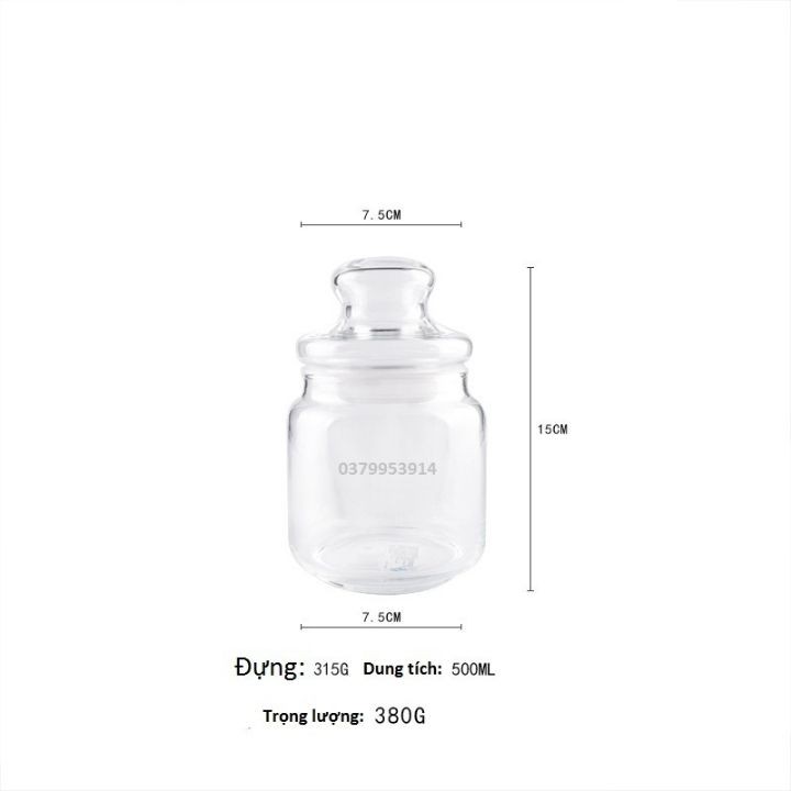 Hũ thuỷ tinh 500ml - [ RẺ VÔ ĐỊCH ] Đựng Gia Vị nắp thuỷ tinh doăng cao su kín khí đựng mì chính hạt nêm ngâm giấm tỏi