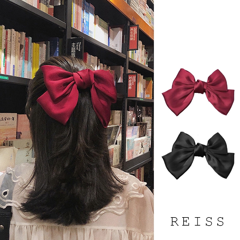 Kẹp tóc màu trơn phối nơ bướm bản to nữ tính hợp thời trang 1