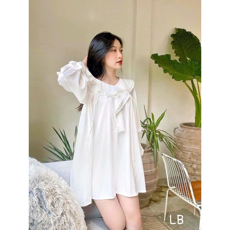 Sơ mi babydoll cổ bèo cực xinh ảnh thật