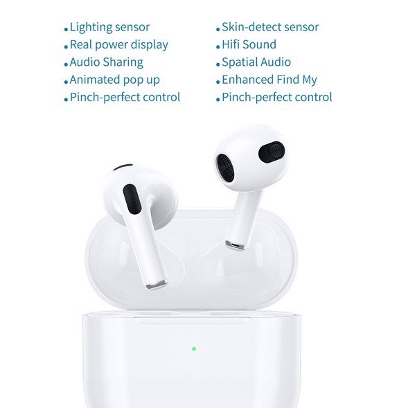 Kiếu dáng tai nghe 2 tai Bluetooth âm thanh nổi, tặng vỏ ốp silicon Cảm biến lực Định vị Đổi tên