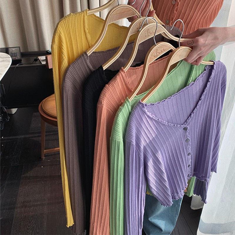 Áo Khoác Cardigan Dệt Kim Màu Trơn Phong Cách Hàn Quốc Cho Nữ