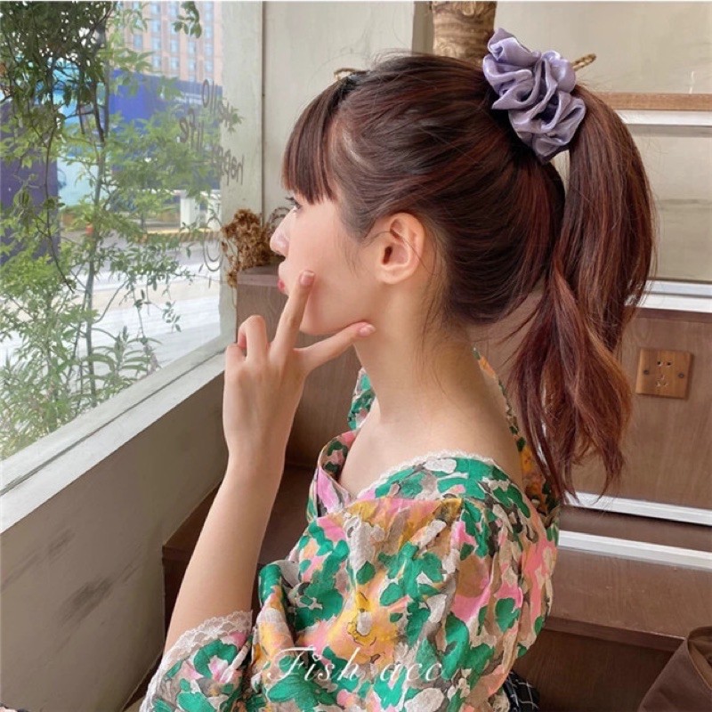 Dây Cột Tóc Lalila Vải Scrunchies Nhũ Lấp Lánh Bản To Cao Cấp Phong Cách Cổ Điển Pháp DC15