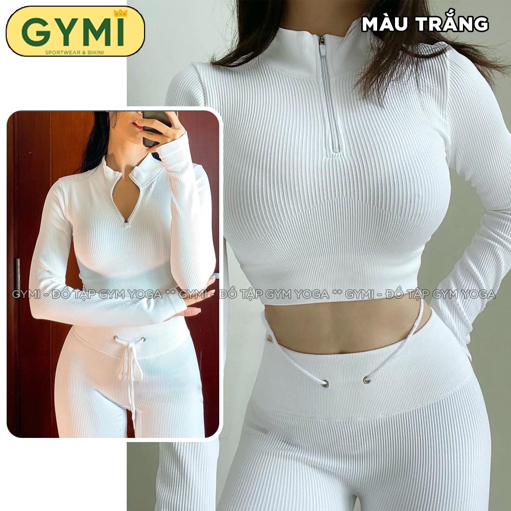 Set bộ đô tập gym yoga nữ GYMI SET29 dáng Botee thể thao gồm áo croptop dài tay và quần legging chất thun gân