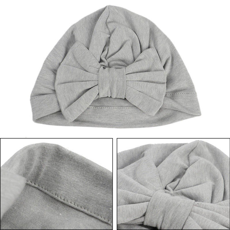 Mũ cotton trùm đầu phối nơ dễ thương cho bé