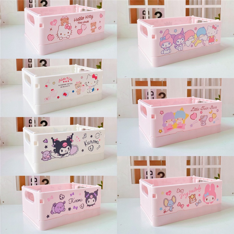 SANRIO Hộp Nhựa Mini Xếp Gọn Họa Tiết Hoạt Hình Dễ Thương Đựng Mỹ Phẩm / Đồ Dùng Gia Đình