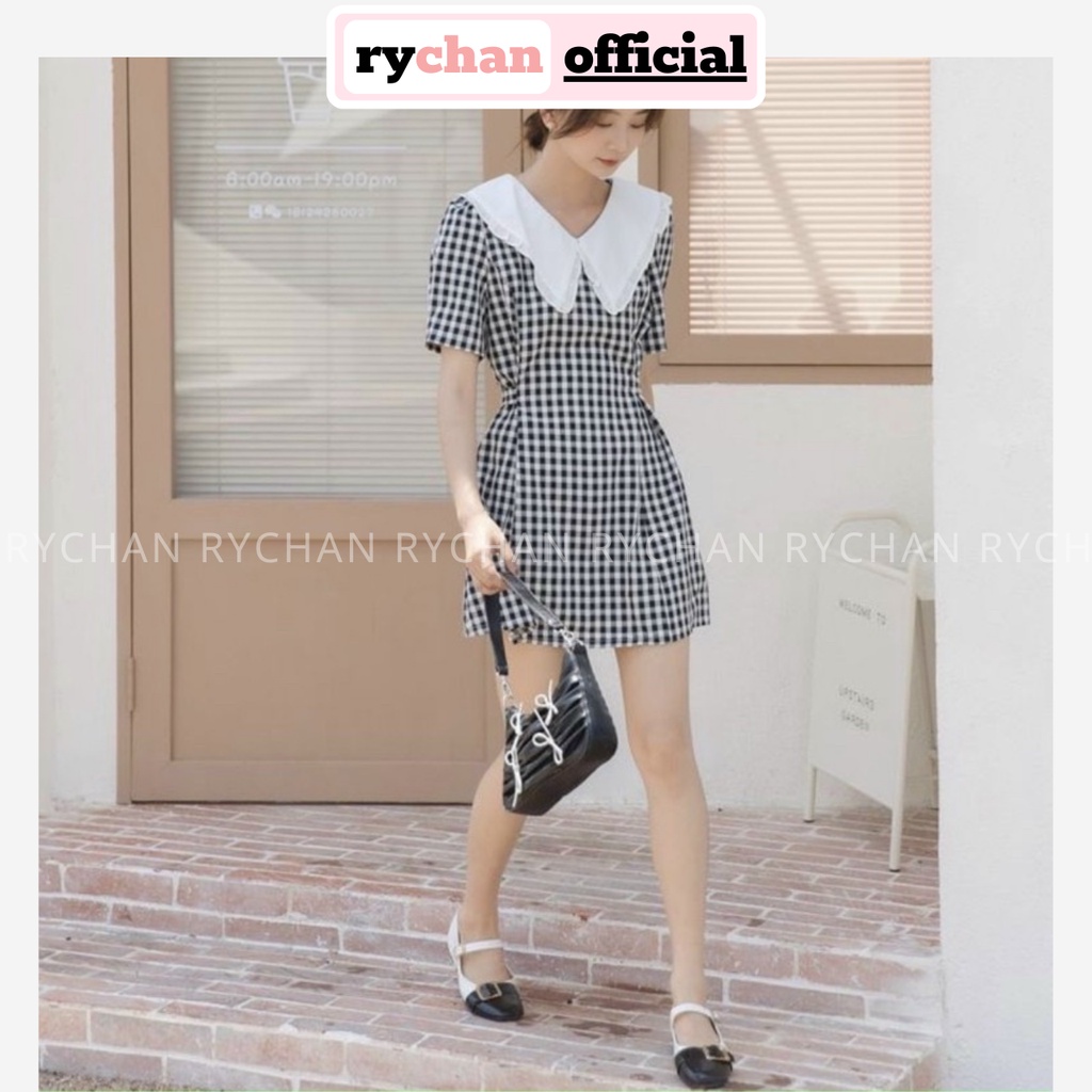 Đầm Nữ Dạo Phố Đà Lạt Họa Tiết Caro Nổi Bật Cổ Bèo Phối Ren Thắt Eo Cực Lạ Mắt, Đầm Nữ Đi Picnic Cực Đáng Yêu - DX9943
