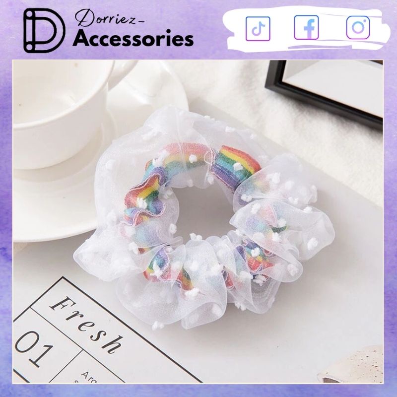 Dây buộc tóc scrunchies cầu vồng, dây buộc tóc vải scrunchie DORRIEZ scrunchies lưới, scrunchies giá