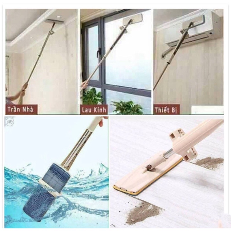 Chổi lau nhà thông minh, cây lau nhà tự vắt đầu xoay 360 độ