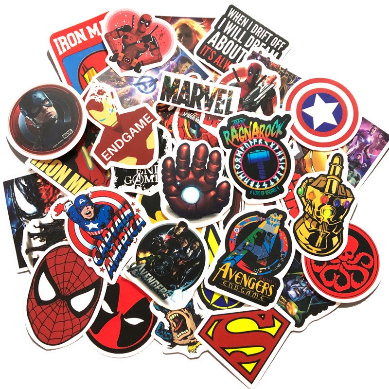 DISNEY Bộ 50 Miếng Dán Marvel Trang Trí Ván Trượt / Laptop / Xe Hơi / Hành Lý Họa Tiết Người Nhện