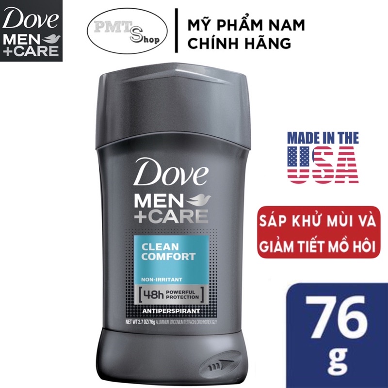 Lăn Sáp Khử Mùi Nam Dove Men Care Clean Comfort 76g (Sáp Trắng)