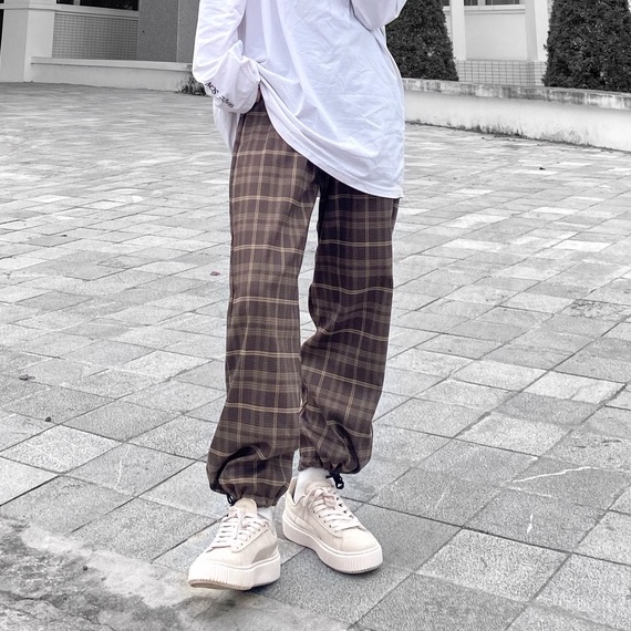 Quần Kẻ Caro Ống Rộng Dây Rút Cạp Chun Jogger Nam Nữ Vải Cotton Thể Thao Unisex  Basic Streetwear. QDC01