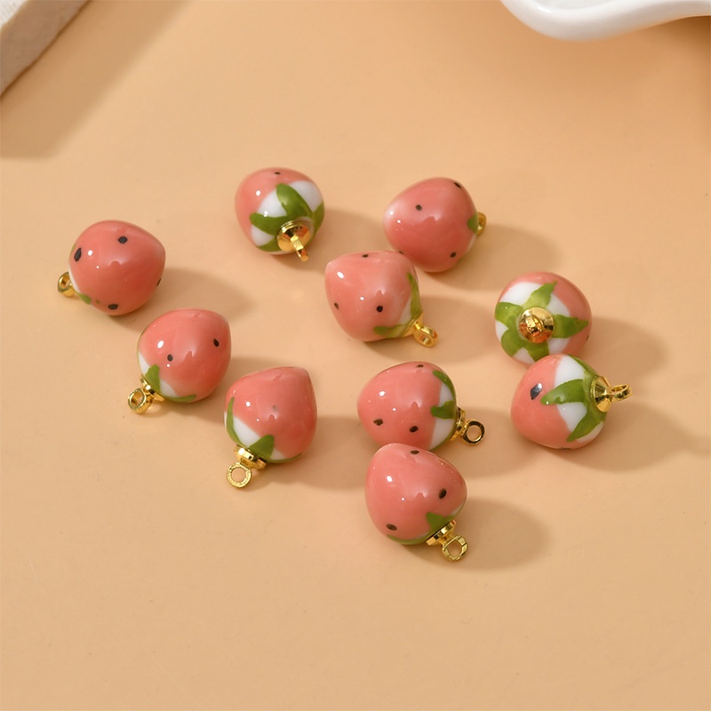 Mặt Vòng cổ / Vòng Đeo Tay / Khuyên Tai Hình Trái Dâu Bằng Gốm Sứ diy 2023