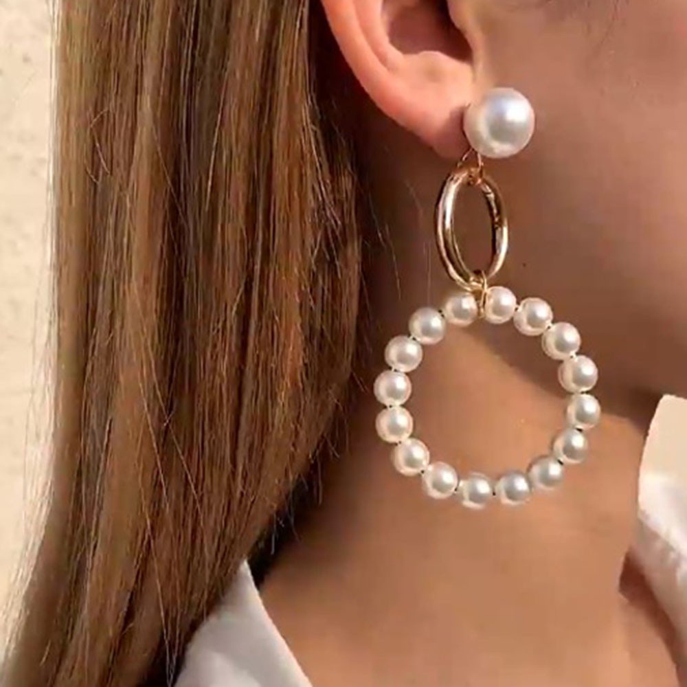 BLUEVELVET Women Girls Dangle Earrings Fashion Ear Jewelry Pearl Hoop Earrings New|Color Minimalist Korean Geometric Street Style Hammered Ring Earrings/Multicolor