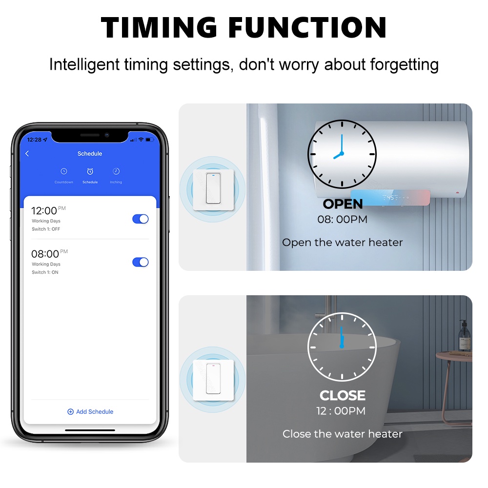 Công tắc máy nước nóng ROVF Wifi Zigbee tuya 20A màu trắng cho cuộc sống thông minh