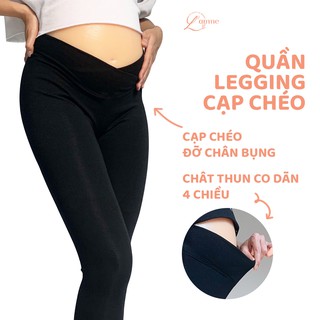 Quần Legging bầu cạp chéo, chất liệu cotton co giãn tốt, mỏng thoáng, phù hợp với mùa hè thiết kế bởi LAMME