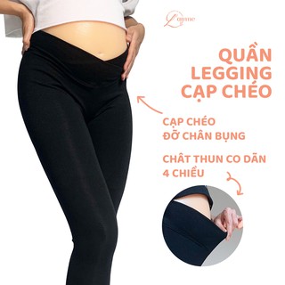 Quần Legging bầu cạp chéo, chất liệu cotton co giãn tốt, mỏng thoáng