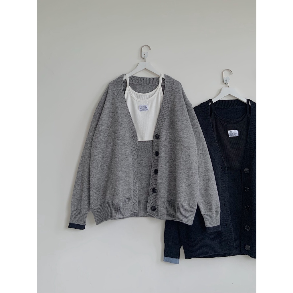 Áo Khoác Len JEM CLOSET Style Thu Đông Áo Khoác Nữ Form Rộng MOJI Cài Cúc 2 Màu Xám Đen Phong Cách Hàn Dễ Thương 1836