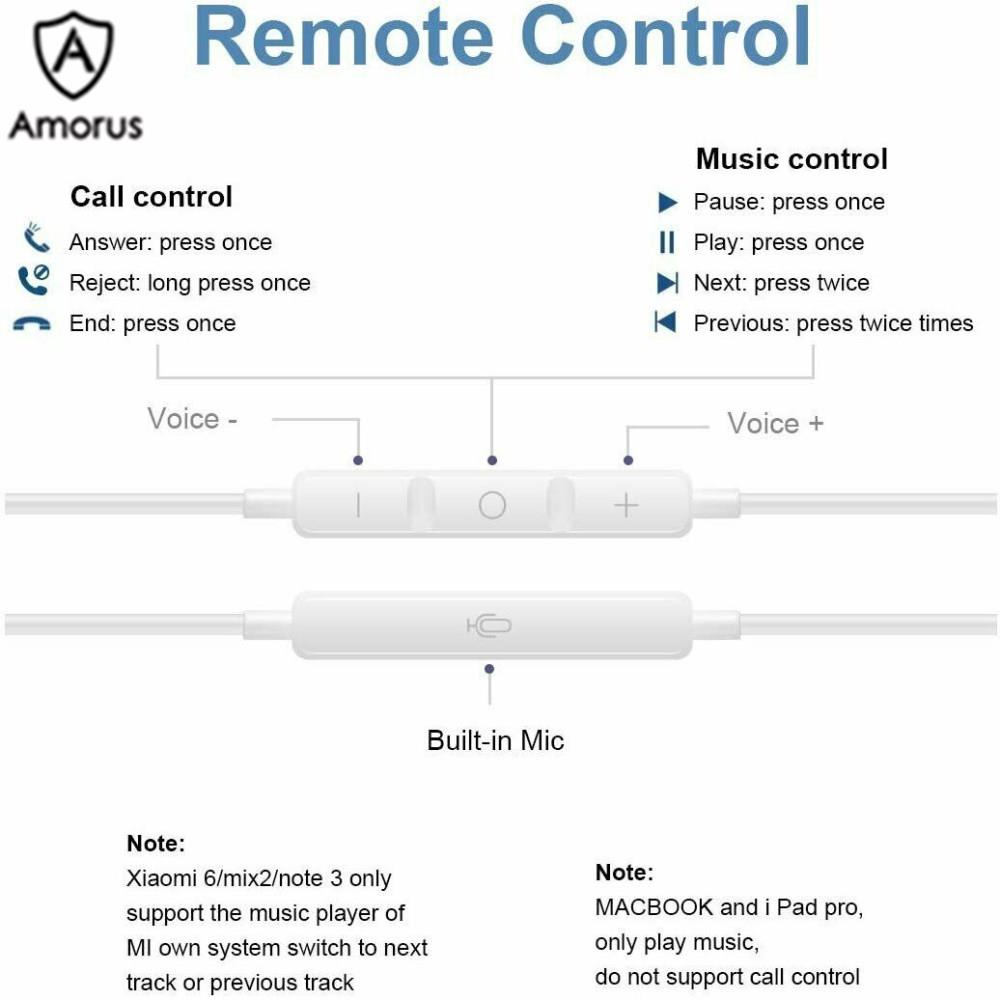 Tai Nghe Nhét Tai Nửa Có Dây Amorus Âm Thanh Nổi HIFI Đầu Cắm Type-C Cho Xiaomi Huawei Và Nhiều Thiết Bị