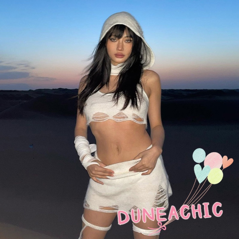 Set đồ DUNEA gồm áo lửng 2 dây và chân váy màu trơn thời trang dành cho nữ